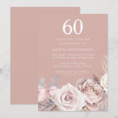 Moderne Blush & Mauve Bloemen 60ste Verjaardagsfee Kaart (Voorkant / Achterkant)