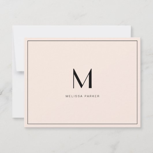 Moderne Blush Minimalistische monogram platte Bedankkaart (Voorkant)