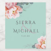 Moderne Blush Mint Groene Bloemen Bruiloft Recepti Wijn Etiket (Enkel label)