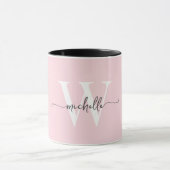 Moderne Blush Monogram Naam Calligrafie Schrift Mok (Midden)