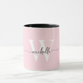 Moderne Blush Monogram Naam Calligrafie Schrift Mok