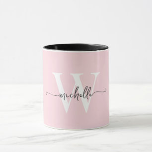 Moderne Blush Monogram Naam Calligrafie Schrift Mok