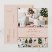 Moderne Blush Multi Foto Kerstkaart Feestdagenkaart (Voorkant / Achterkant)