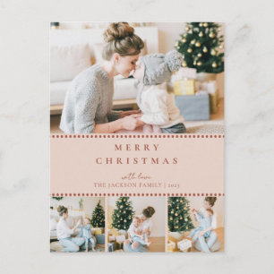 Moderne Blush Multi Foto Kerstkaart Feestdagenkaart