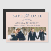 Moderne Blush Navy 2 Foto Save the Date Magnet (Voorkant / Achterkant)
