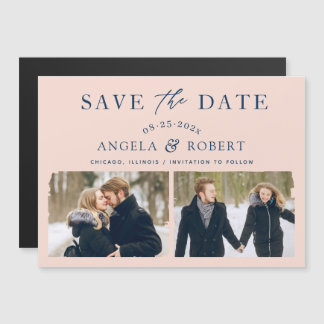Moderne Blush Navy 2 Foto Save the Date Magnet