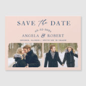 Moderne Blush Navy 2 Foto Save the Date Magnet (Voorkant)