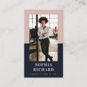 Moderne Blush & Navy Chic Luxe Professionele Foto Visitekaartje (Voorkant)