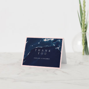 Moderne blush navy marmeren nautische bedankkaart