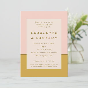 Moderne Blush Ochre Color Block All-in-One Wedding Kaart