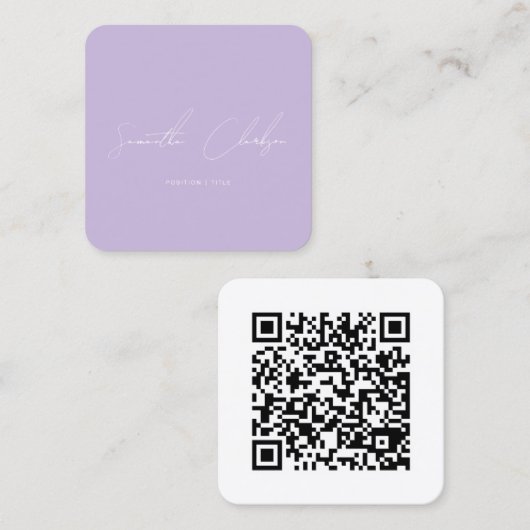 Moderne Blush Paarse Handgeschreven Script QR Code Vierkante Visitekaartje (Voorkant / Achterkant)