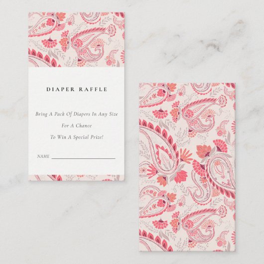 Moderne Blush Paisley Luierraffle Baby Shower Informatiekaartje (Voorkant / Achterkant)