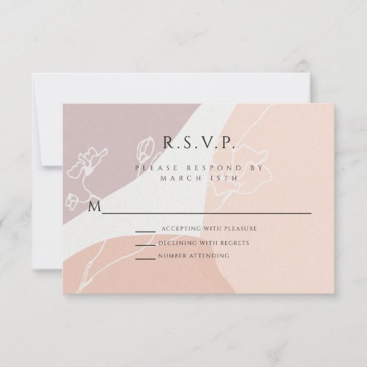 Moderne Blush Peach Botanische RSVP-reactiekaart RSVP Kaartje (Voorkant)