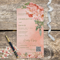 Moderne Blush Peach peonies Floral QR Code