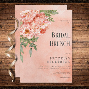 Moderne Blush Peach Pioenen Bloemen Bruids Brunch Kaart