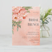 Moderne Blush Peach Pioenen Bloemen Bruids Brunch Kaart (Staand voorkant)
