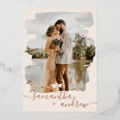 Moderne blush penseelstreek script 2 foto's bruilo folie uitnodiging (Voorkant)