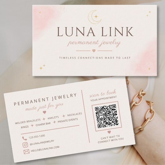 Moderne Blush Permanent Sieradenkunstenaar QR-code Visitekaartje
