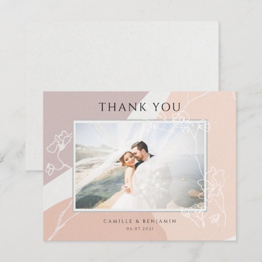 Moderne Blush Perzik Bloesems Botanische Bruiloft Bedankkaart (Voorkant / Achterkant)