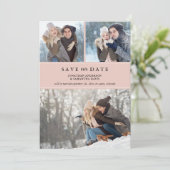Moderne Blush Photo Collage Sla onze datum op Save The Date (Staand voorkant)