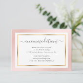 Moderne Blush Pink and Gold Wedding Accommodatie Informatiekaartje (Staand voorkant)