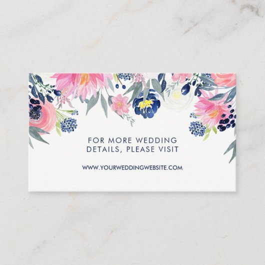 Moderne Blush Pink and Navy Floral Wedding Website Informatiekaartje (Voorkant)