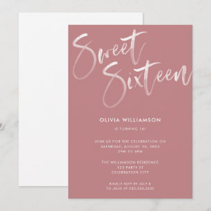 Moderne Blush Pink Brush Script Sweet 16 Birthday Kaart