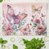 Moderne Blush Pink Butterfly Wilde Bloemfamilie Theedoek (Gevouwen)