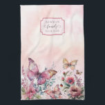 Moderne Blush Pink Butterfly Wilde Bloemfamilie Theedoek<br><div class="desc">Elegant modern roze Waterverf vlinder naam keukenhanddoek</div>