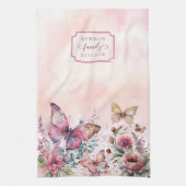 Moderne Blush Pink Butterfly Wilde Bloemfamilie Theedoek (Verticaal)