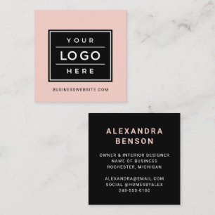Moderne Blush Pink Custom Business Logo Vierkante Visitekaartje