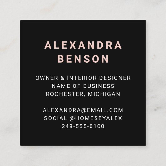 Moderne Blush Pink Custom Business Logo Vierkante Visitekaartje (Achterkant)