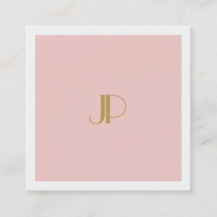 Moderne Blush Pink Elegant Gold Monogram Sjabloon Vierkante Visitekaartje