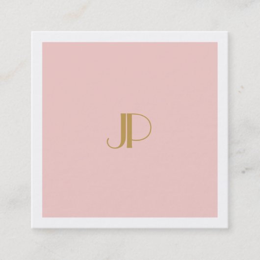Moderne Blush Pink Elegant Gold Monogram Sjabloon Vierkante Visitekaartje (Voorkant)