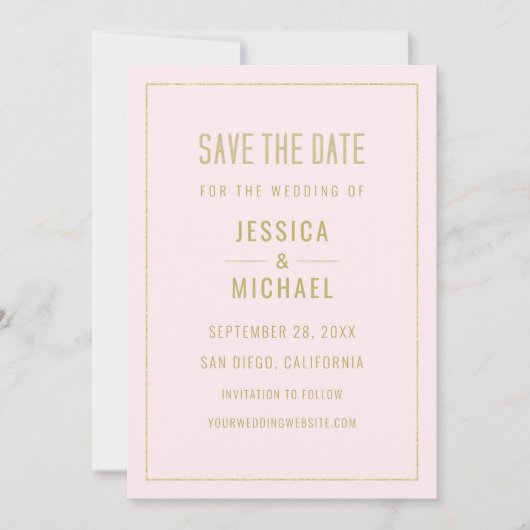 Moderne Blush Pink Elegant Simple Minimalist Save The Date (Voorkant)