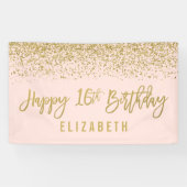 Moderne Blush Pink Faux Gold Glitter 16e verjaarda Spandoek (Horizontaal)