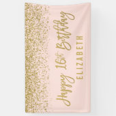 Moderne Blush Pink Faux Gold Glitter 16e verjaarda Spandoek (Verticaal)