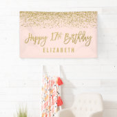 Moderne Blush Pink Faux Gold Glitter 17th Birthday Spandoek (Insitu)