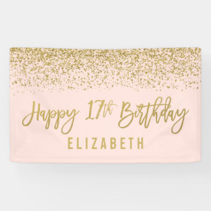 Moderne Blush Pink Faux Gold Glitter 17th Birthday Spandoek