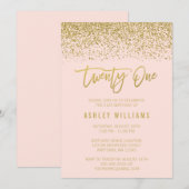 Moderne Blush Pink Faux Gold Glitter 21st Birthday Kaart (Voorkant / Achterkant)