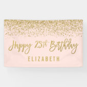 Moderne Blush Pink Faux Gold Glitter 25th Birthday Spandoek (Horizontaal)