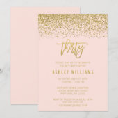 Moderne Blush Pink Faux Gold Glitter 30th Birthday Kaart (Voorkant / Achterkant)