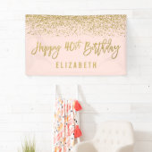 Moderne Blush Pink Faux Gold Glitter 40th Birthday Spandoek (Insitu)