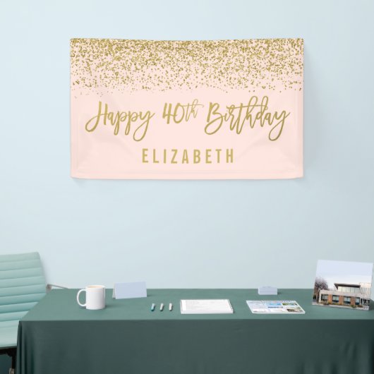 Moderne Blush Pink Faux Gold Glitter 40th Birthday Spandoek (Beurs)