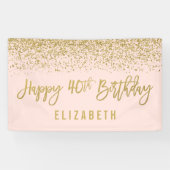 Moderne Blush Pink Faux Gold Glitter 40th Birthday Spandoek (Horizontaal)