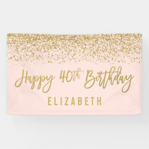 Moderne Blush Pink Faux Gold Glitter 40th Birthday Spandoek