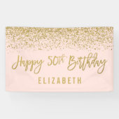 Moderne Blush Pink Faux Gold Glitter 50th Birthday Spandoek (Horizontaal)