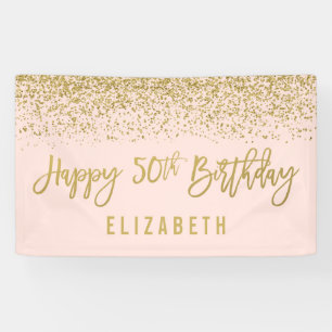 Moderne Blush Pink Faux Gold Glitter 50th Birthday Spandoek