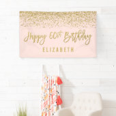 Moderne Blush Pink Faux Gold Glitter 60th Birthday Spandoek (Insitu)