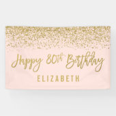 Moderne Blush Pink Faux Gold Glitter 80th Birthday Spandoek (Horizontaal)